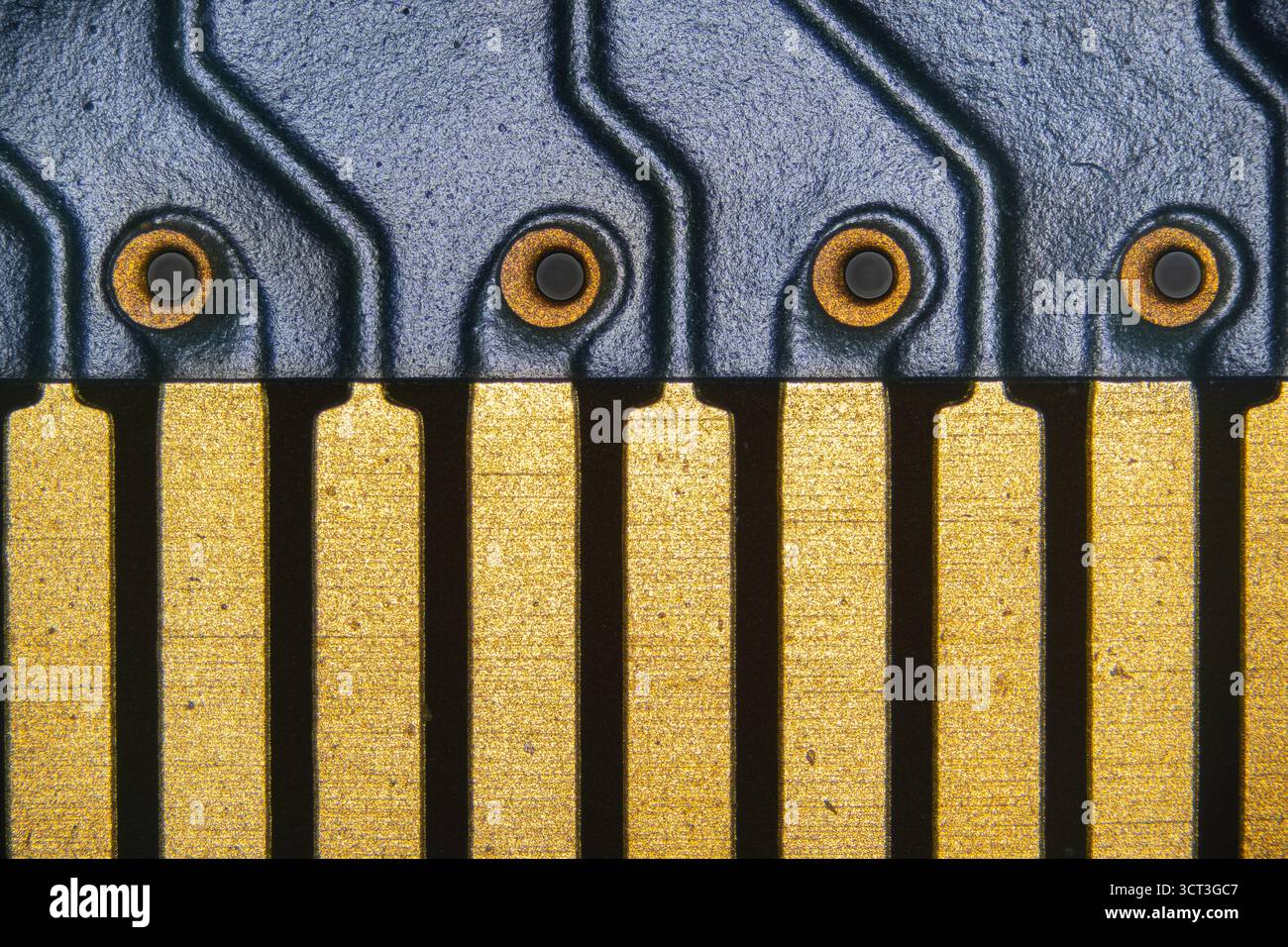 A printed circuit board under microscopic view Stock Photo