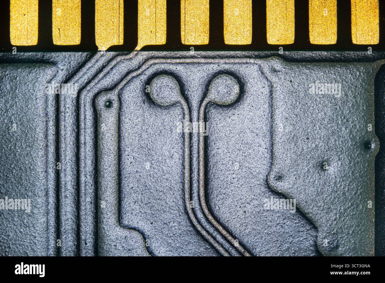 A printed circuit board under microscopic view Stock Photo