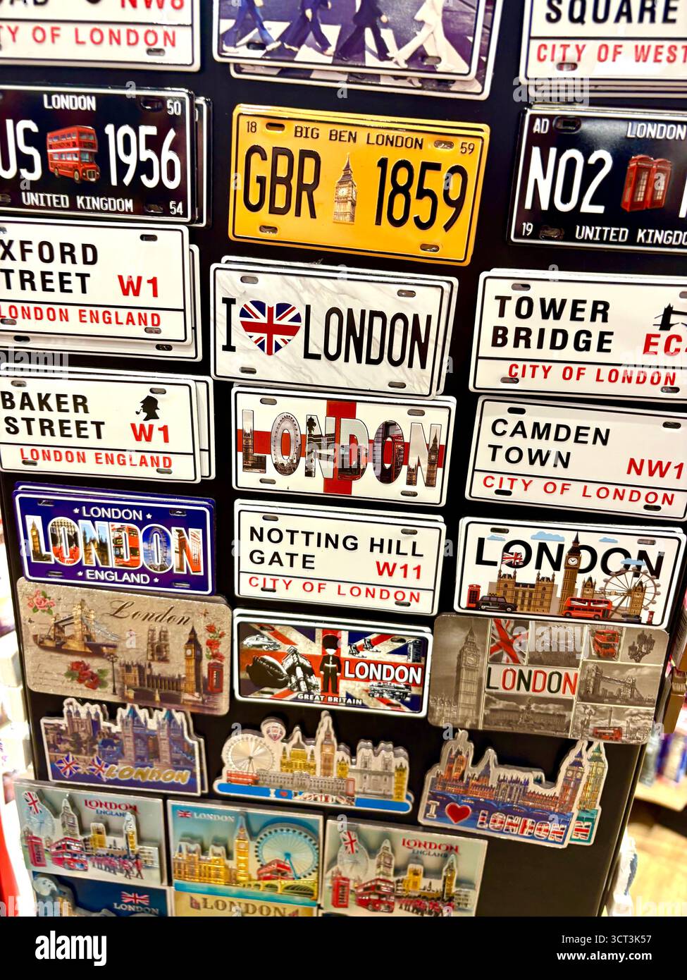 London souvenirs fridge magnets in a gift shop in central London,England,UK - Smartphone Captured Stock Image