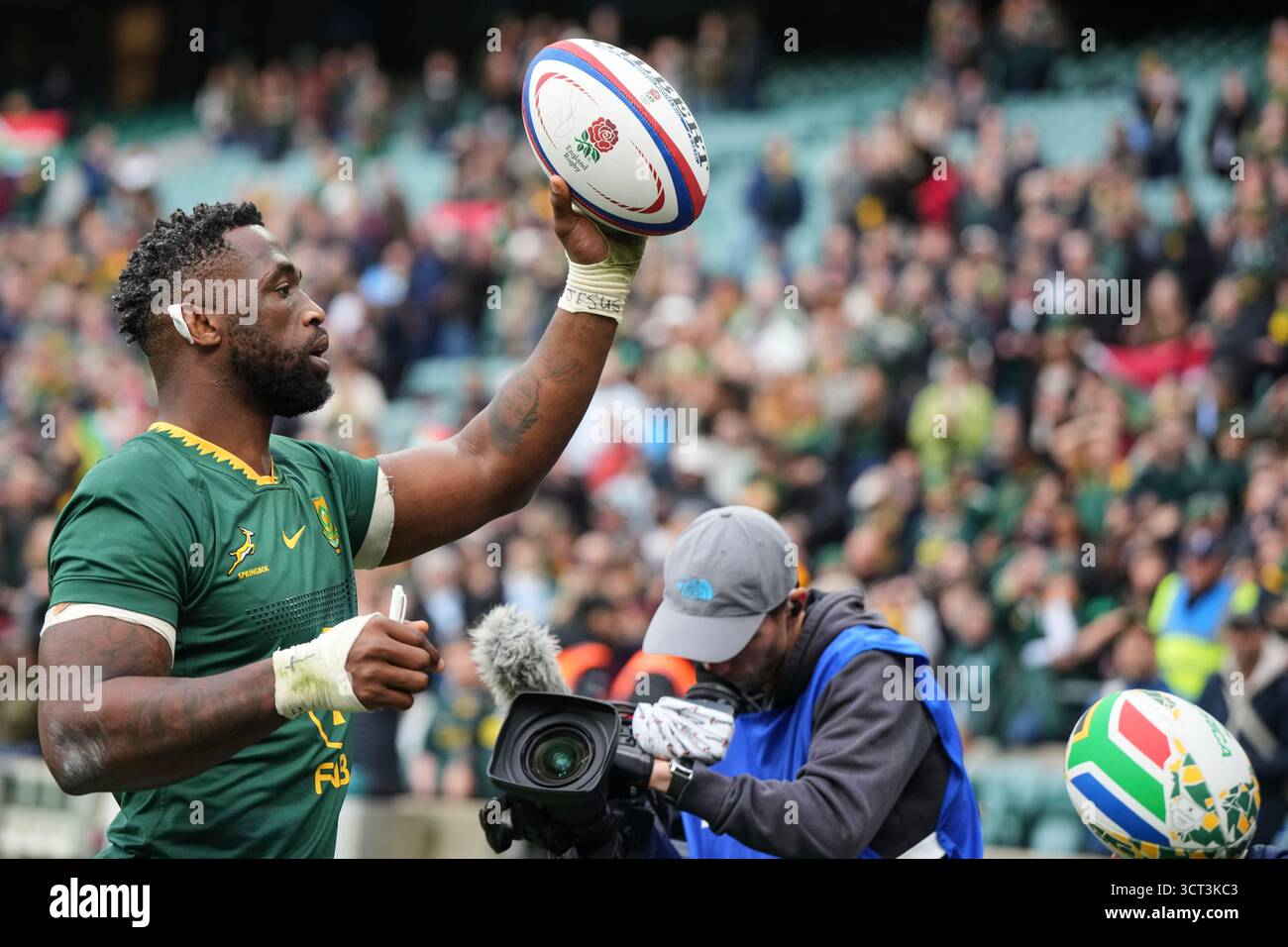 South Africa's Siya Kolisi throw s the ball to the fans after winning ...