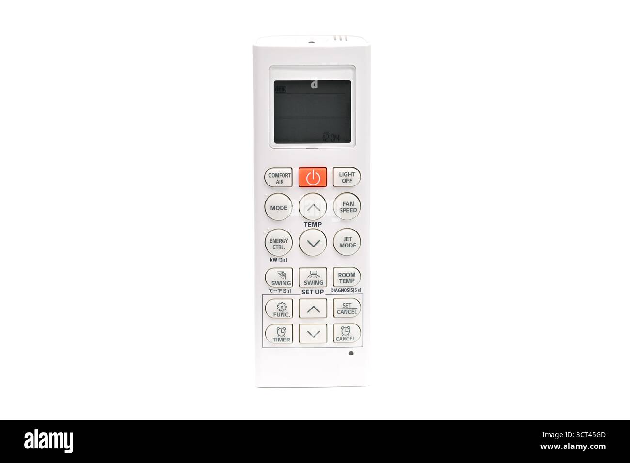 Ac Remote Screen A white air conditioner remote control with a black screen. The remote ...
