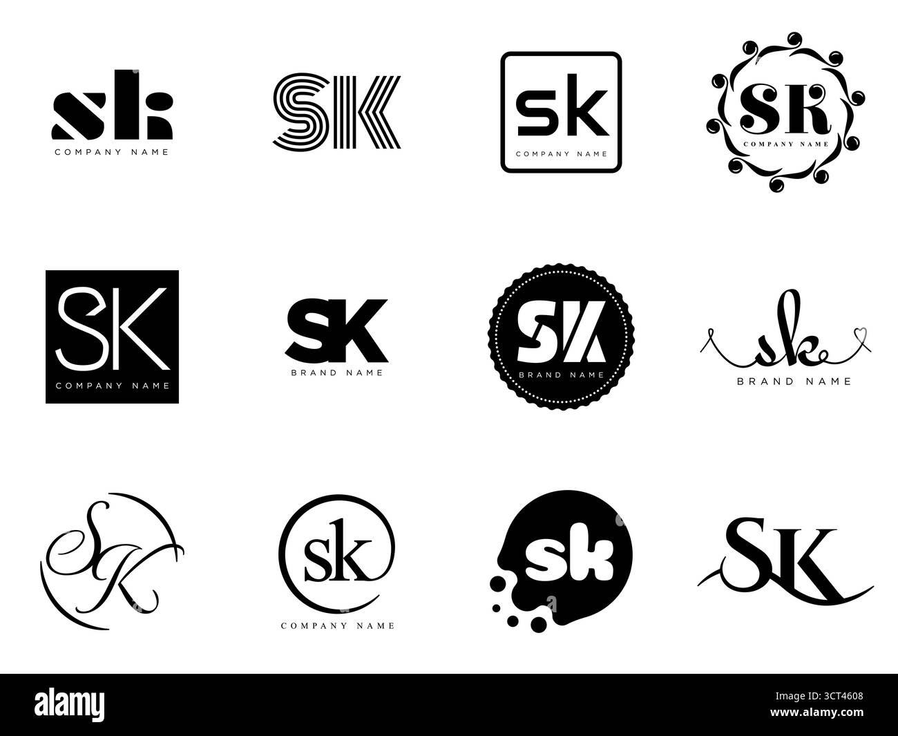 SK logo company template. Letter s and k logotype. Set different ...
