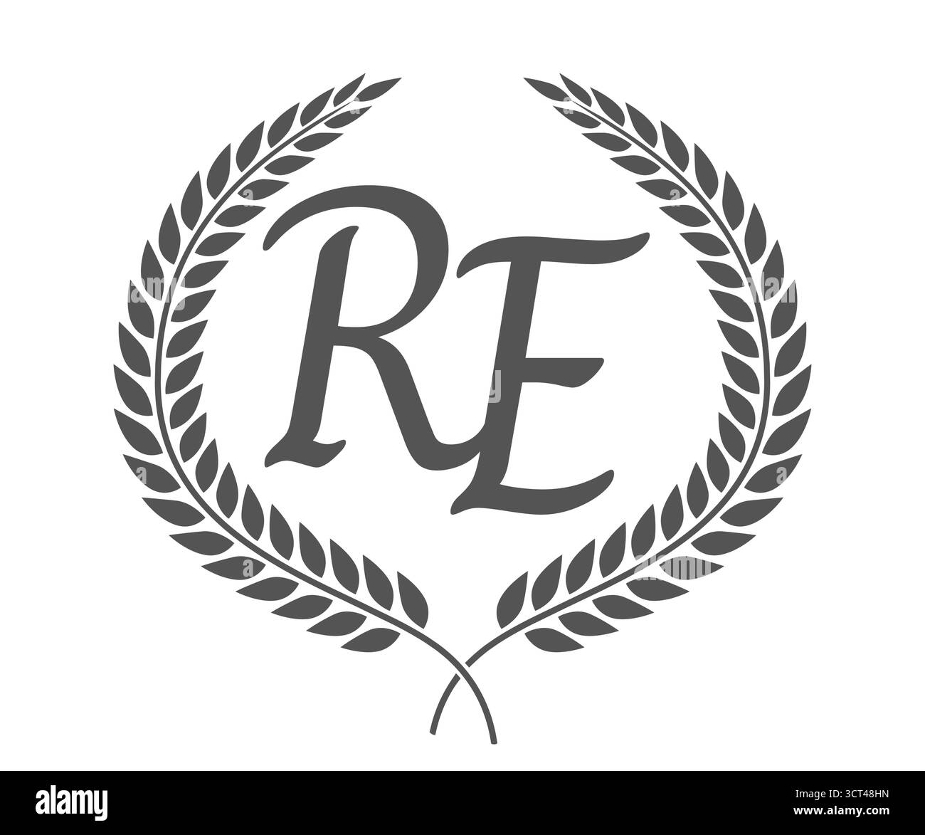 Initial letter R and E, RE monogram logo design with laurel wreath ...