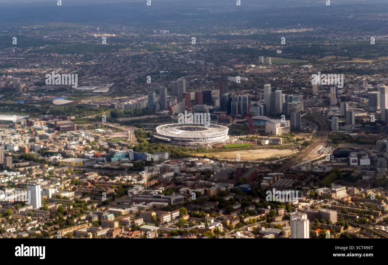 An aerial view of the London Stadium at Queen Elizabeth Olympic Park in Stratford, London Stock Photo