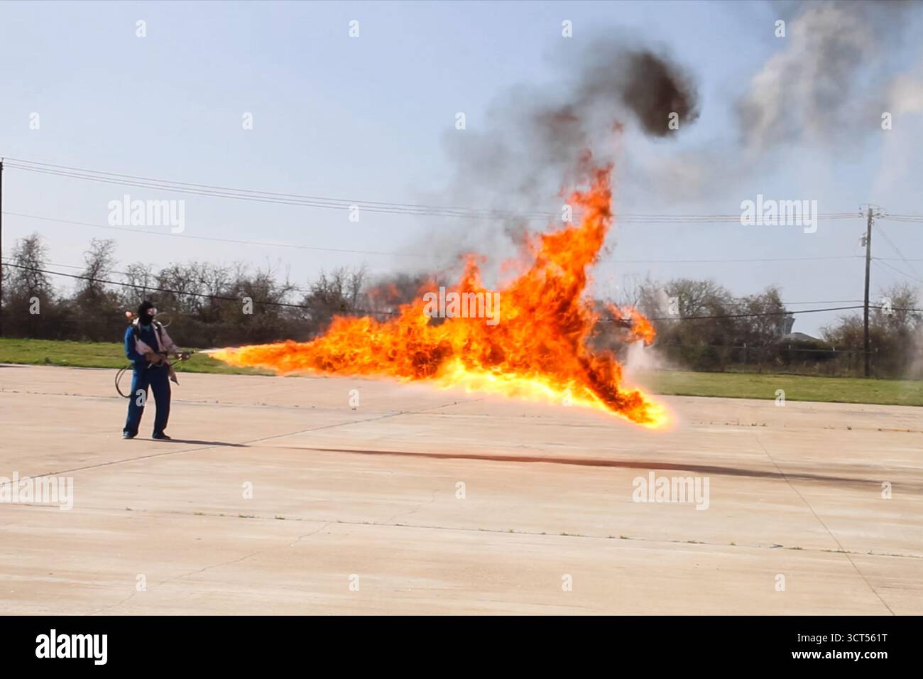 Flamethrower in action. a Flamethrower operational test Stock Photo - Alamy
