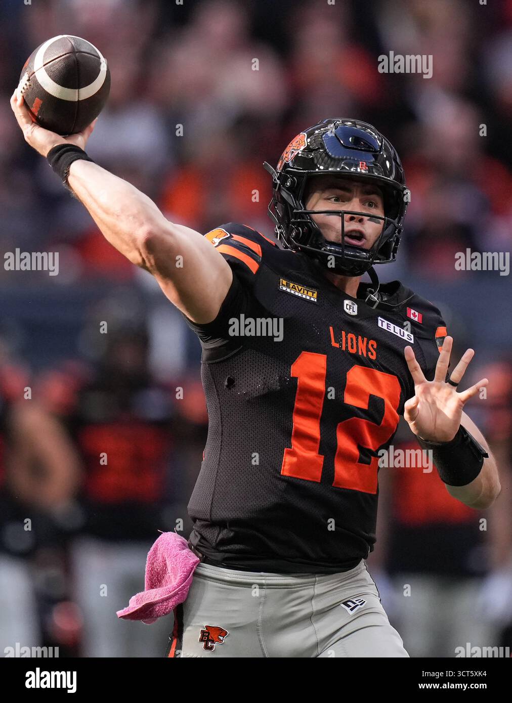 B.C. Lions quarterback Nathan Rourke passes during the first half of a ...