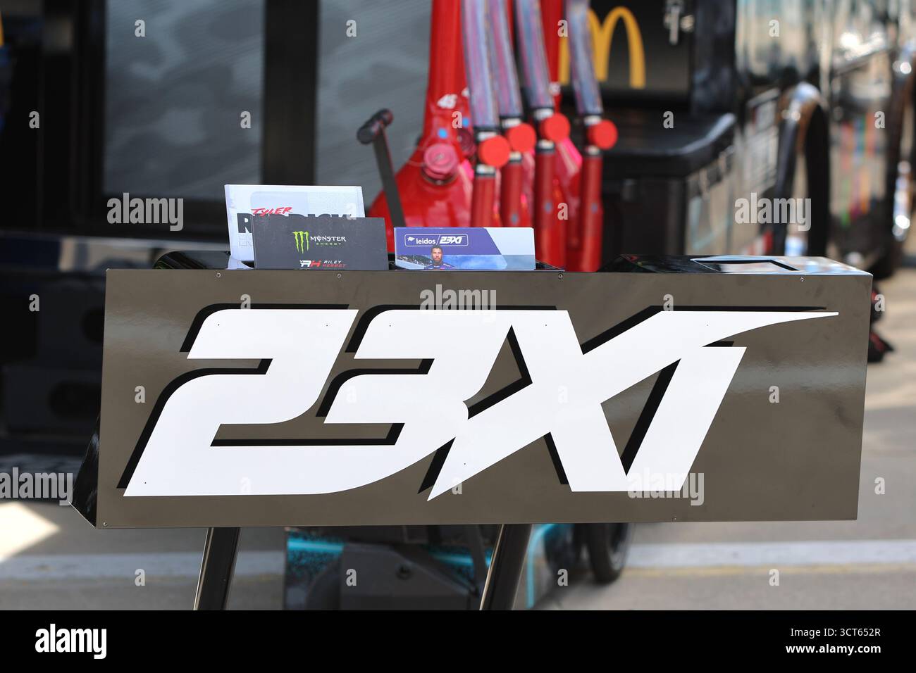 CHARLOTTE, NC - OCTOBER 04: A 23xi logo is on display in the garage ...