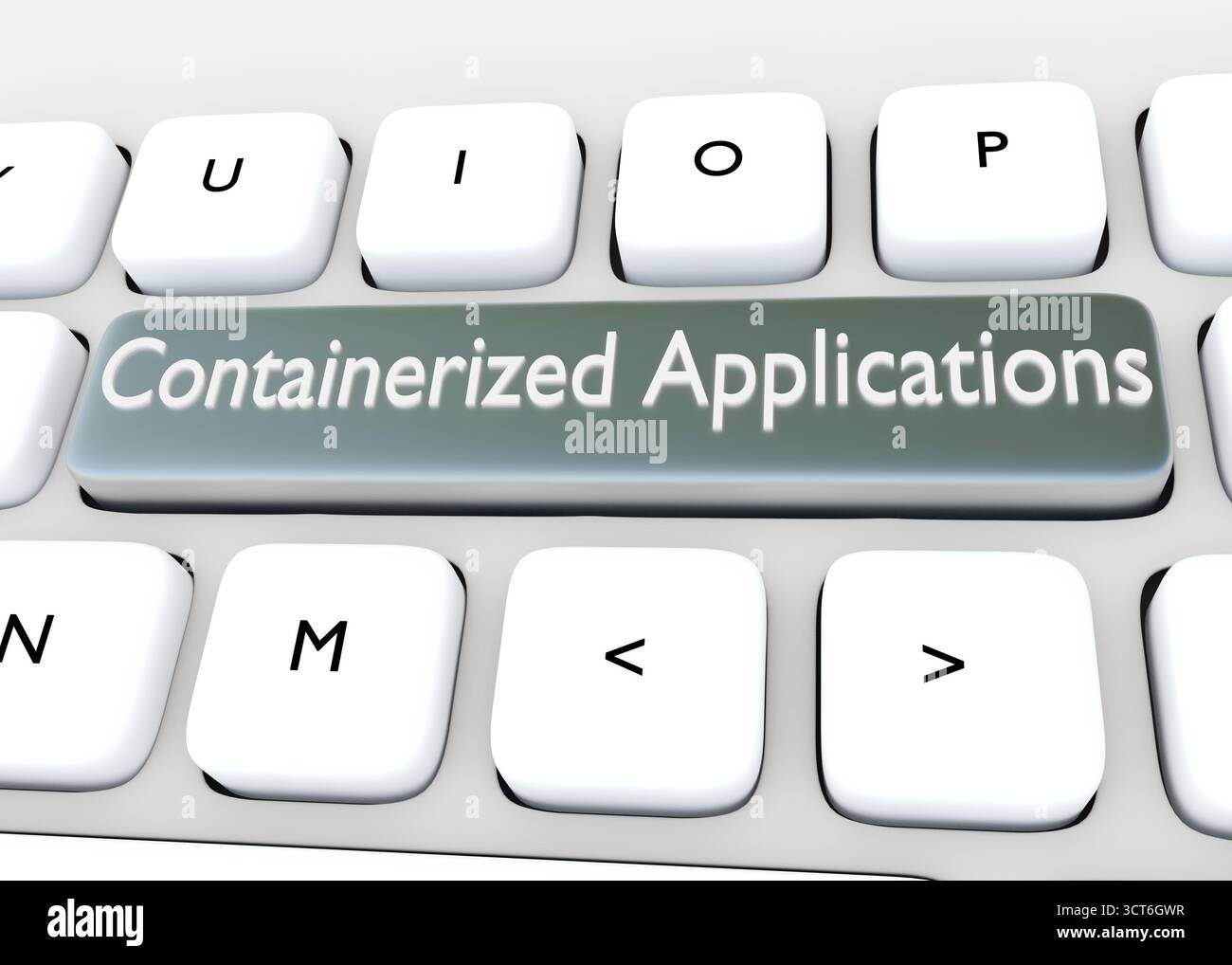 3D illustration of computer keyboard with the script Containerized Applications Stock Photo
