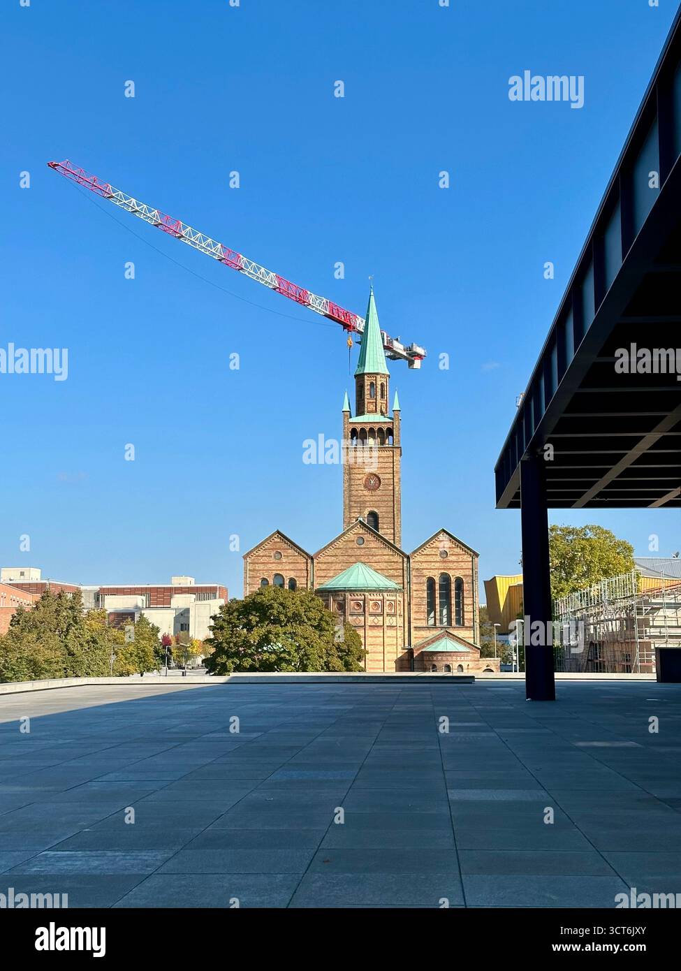 The Neue Nationalgalerie and the St. Matthew Church in Berlin - Smartphone Captured Stock Image