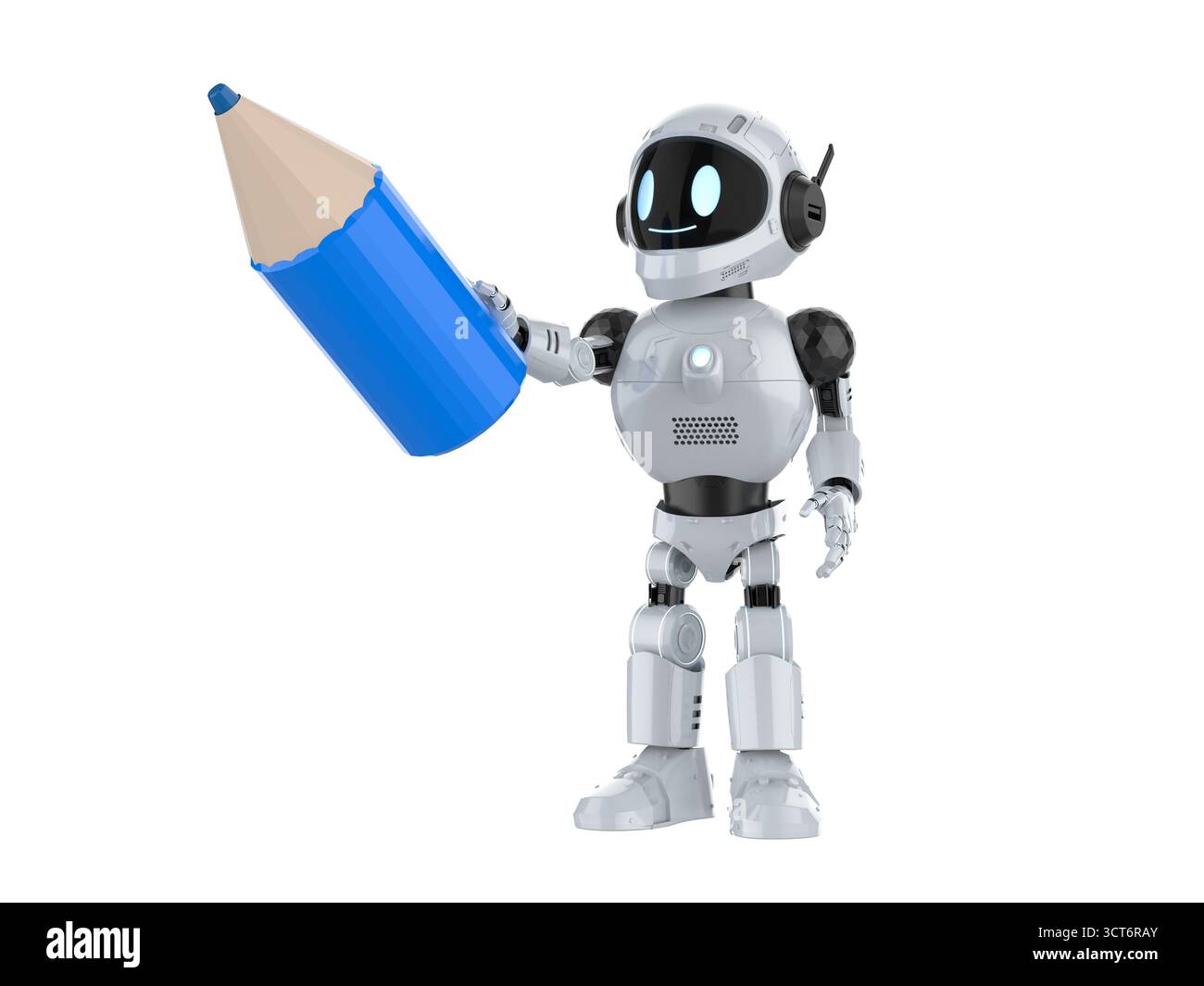Machine learning concept with 3d rendering assistant robot hold pencil Stock Photo