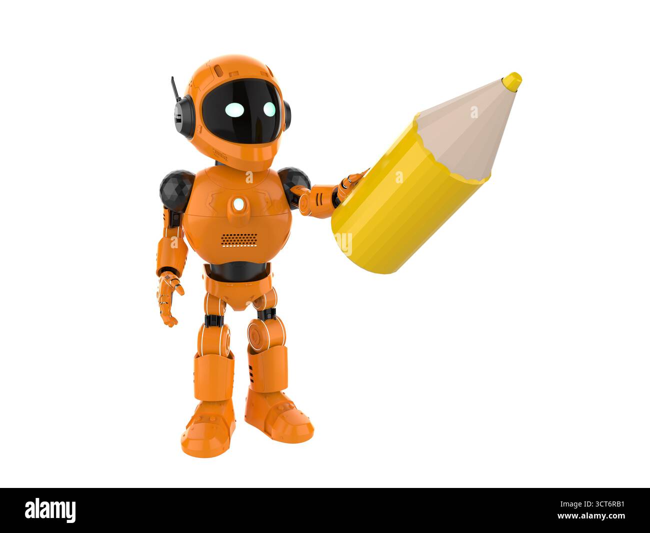 Machine learning concept with 3d rendering assistant robot hold pencil Stock Photo