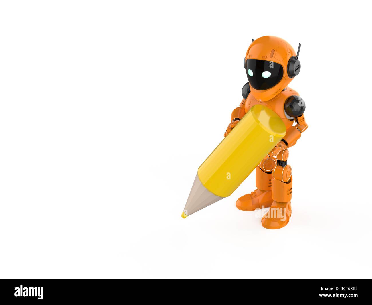 Machine learning concept with 3d rendering assistant robot hold pencil Stock Photo