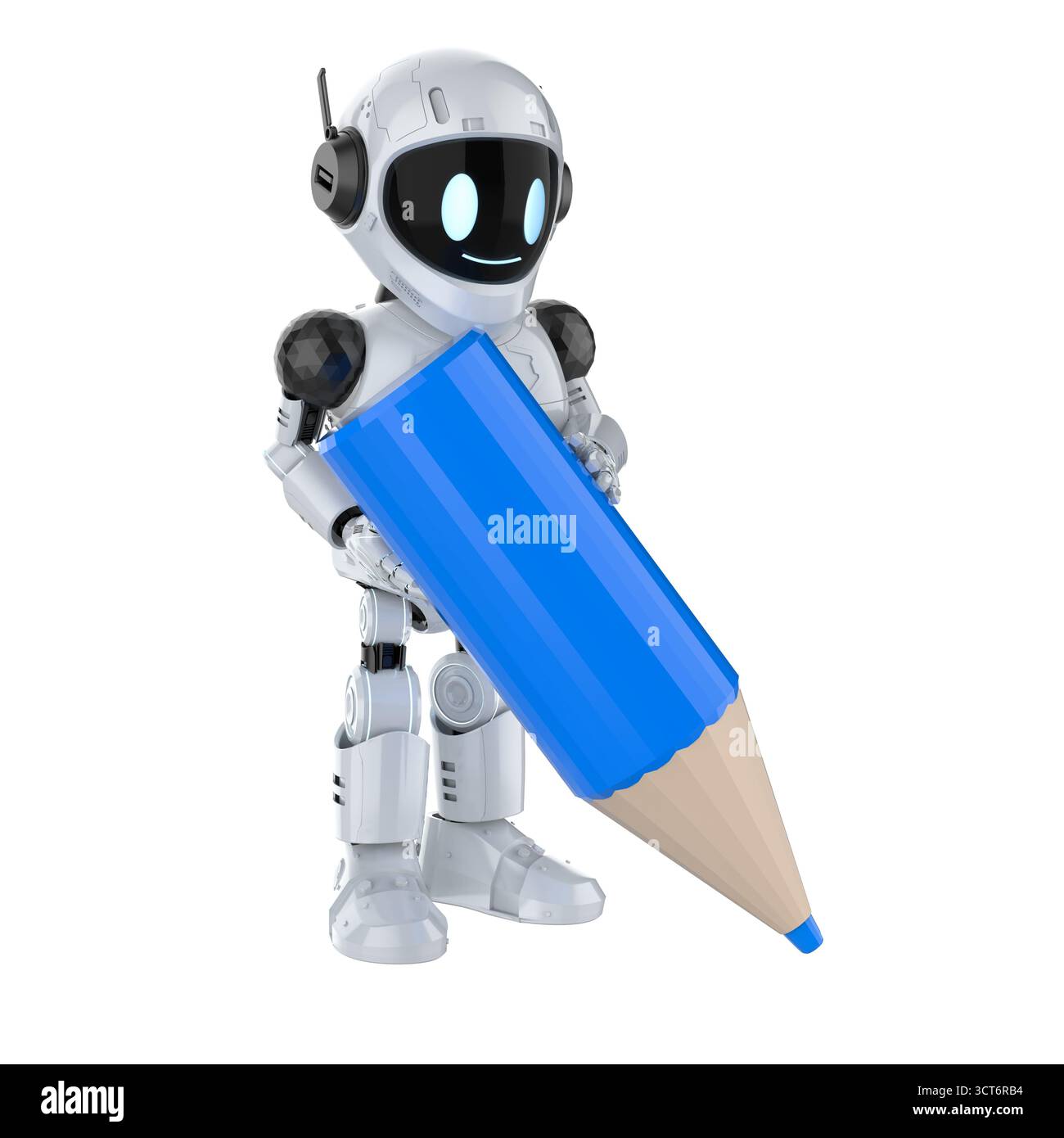 Machine learning concept with 3d rendering assistant robot hold pencil Stock Photo