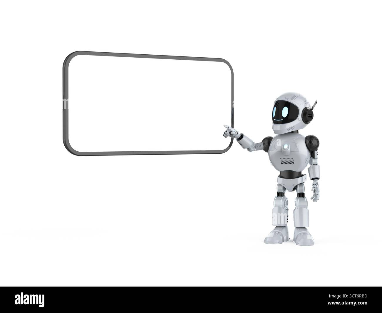 Cute and small 3d rendering artificial intelligence personal assistant robot with mobile phone Stock Photo