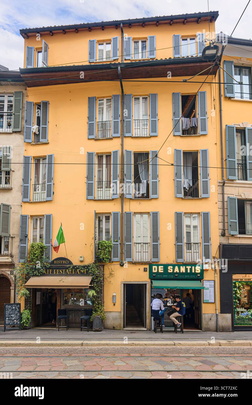 Cafe De Santis in a pastel coloured building, Corso Magenta, Milan, Italy Stock Photo