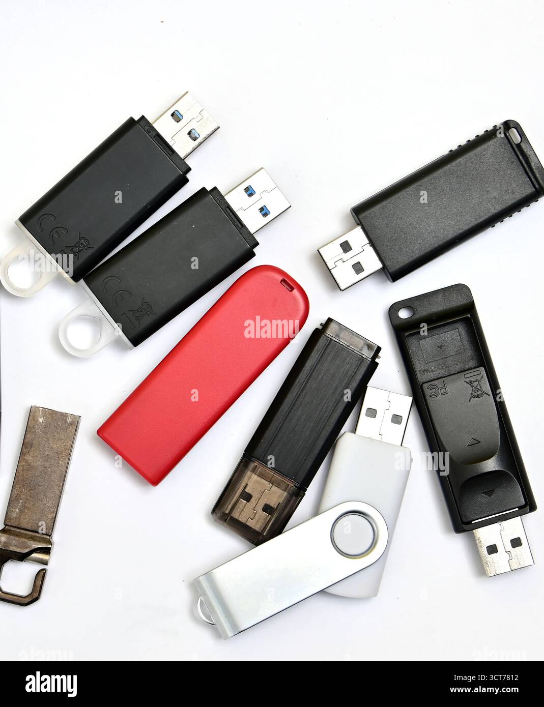 various usb flash drives on a white background. Stock Photo
