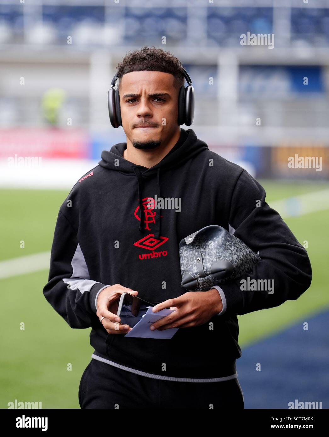 Rangers' Max Aarons arrives at the ground ahead of the William Hill ...
