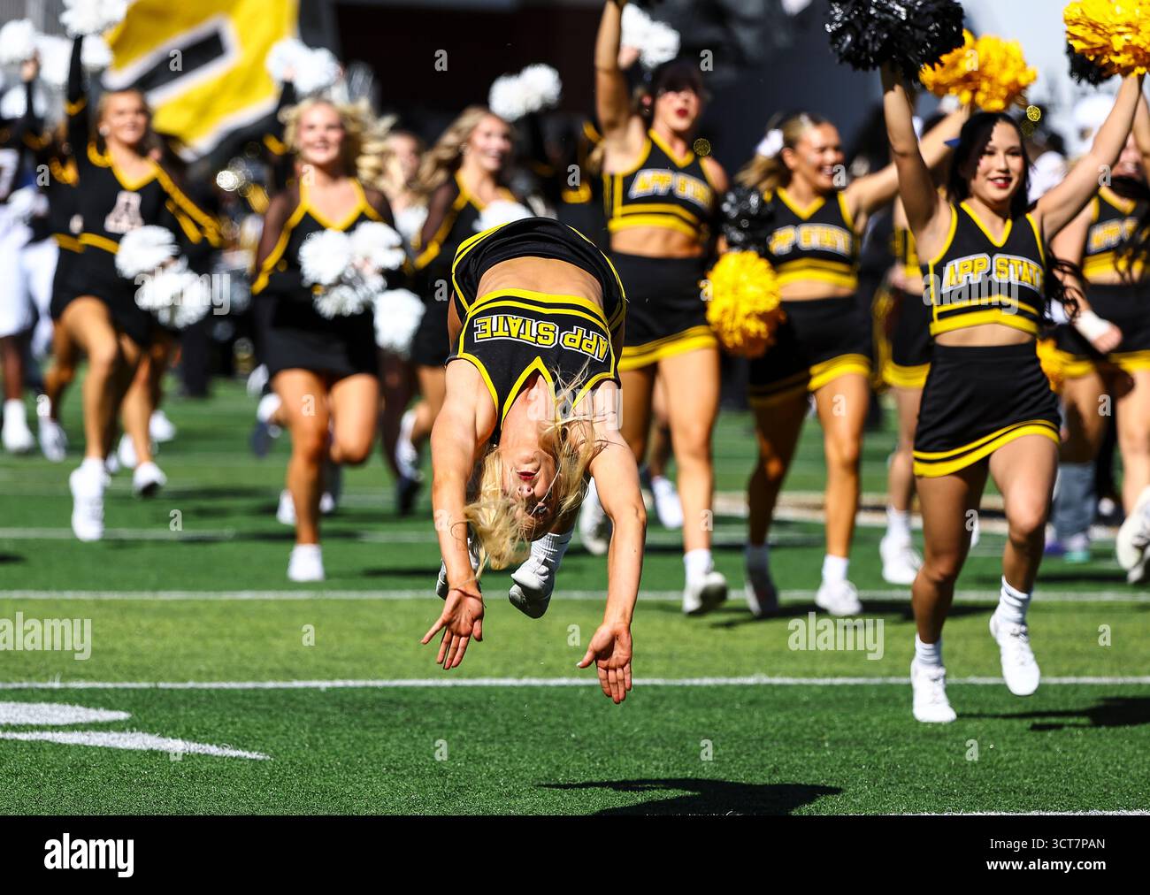 October 4, 2025: App State cheer taking to field. NCAA football game ...