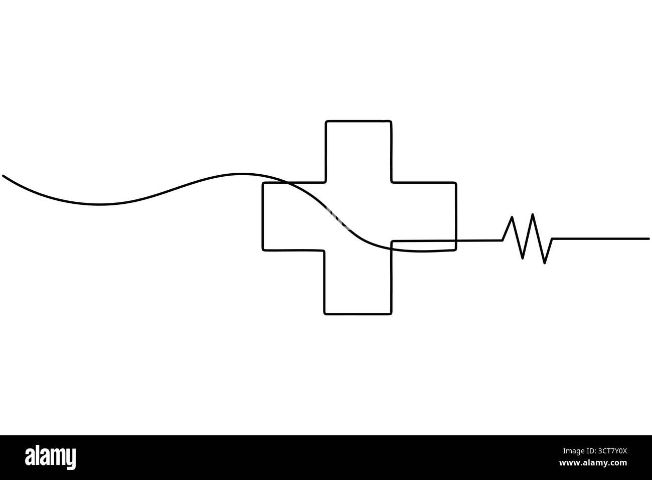 Medical cross and heartbeat continuous line drawing healthcare concept ...