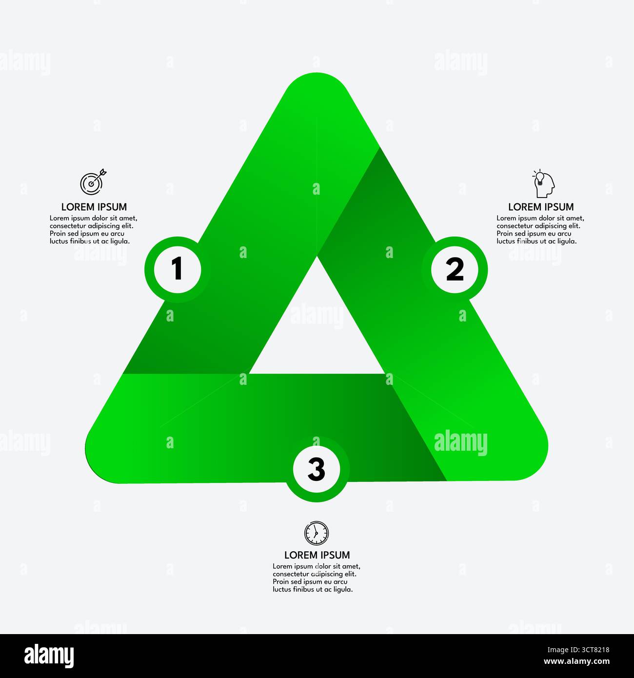 Green triangle diagram with three elements, three steps infographic template - vector illustration Stock Vector