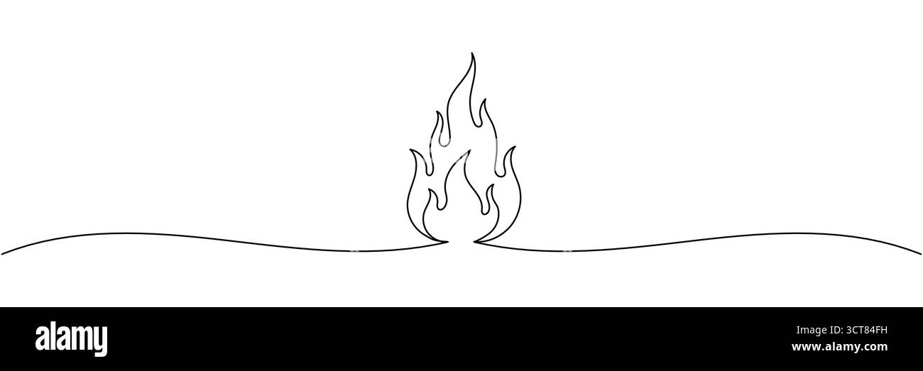 Continuous one line drawing of flame. Fire flame single line art vector illustration. Editable stroke Stock Vector