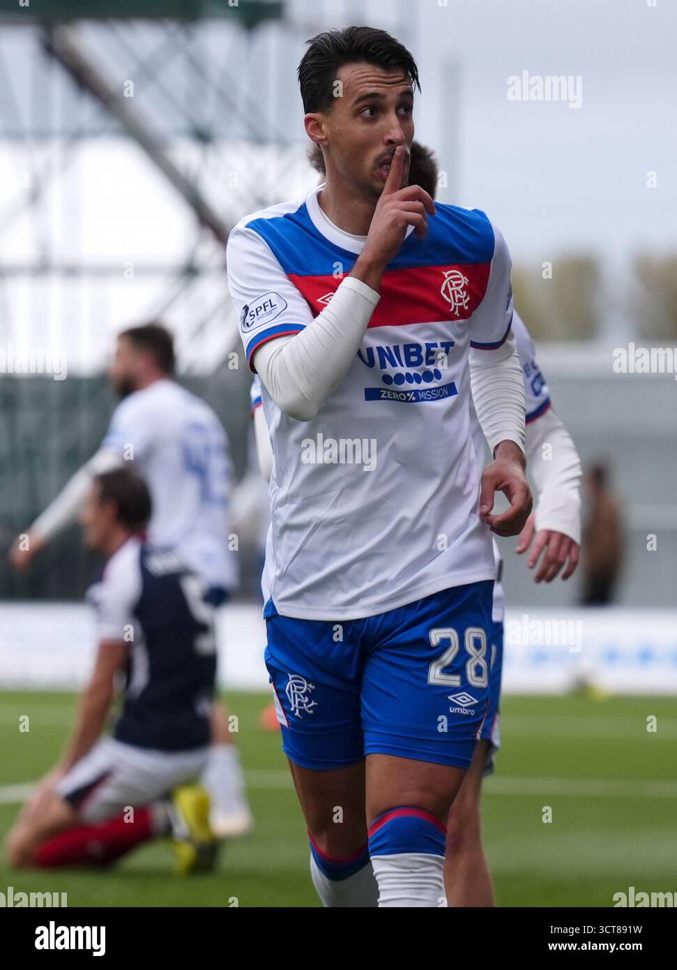 Rangers' Bojan Miovski celebrates after scoring his sides first goal ...