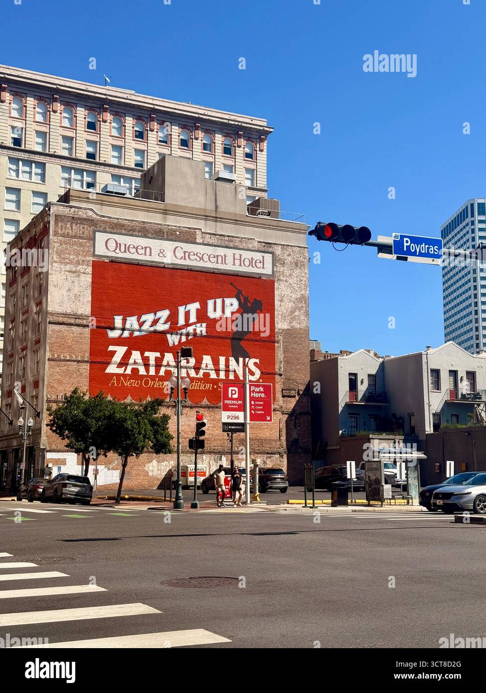 Zatarain’s wall mural at Queen and Crescent Hotel in downtown New Orleans - Smartphone Captured Stock Image
