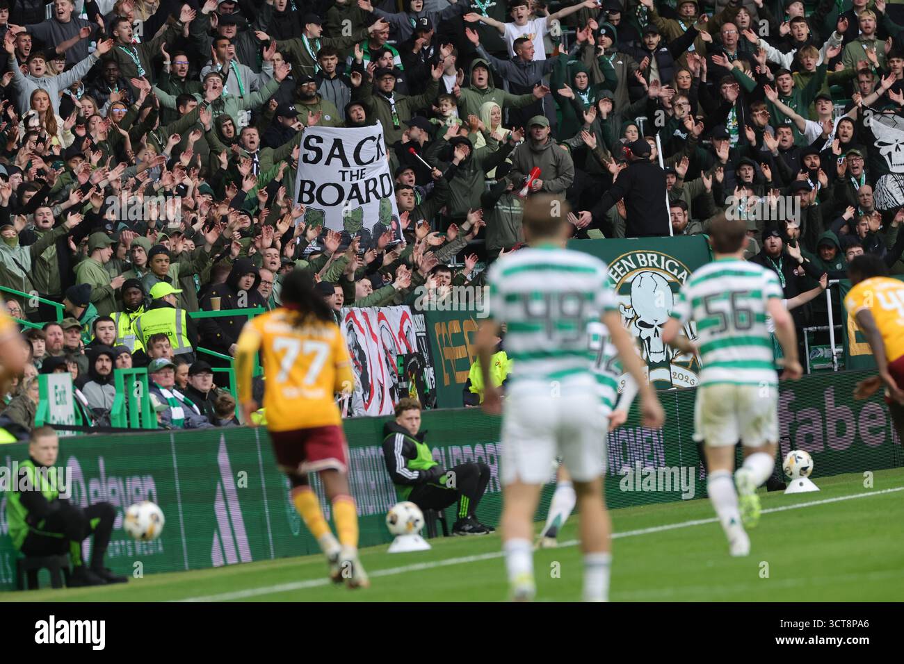 Celtic fans signing in the stands during the William Hill Premiership ...
