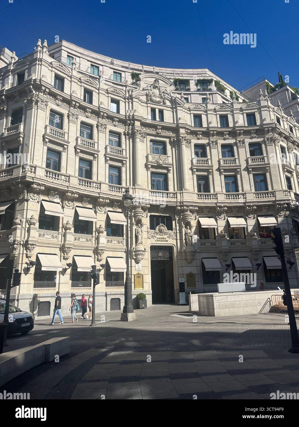 Galeria Canalejas in Madrid, Spain, under a bright sunny sky, popular, luxury shopping center in the heart of the city. - Smartphone Captured Stock Image