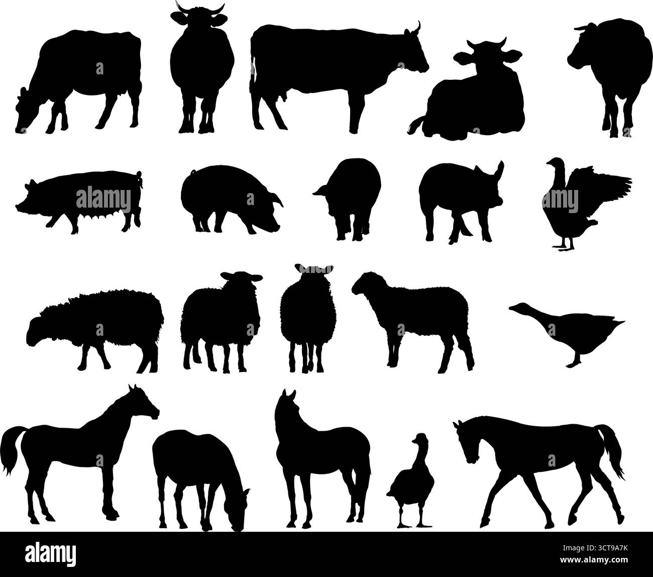 farm animals silhouettes set vector illustration Stock Vector Image ...