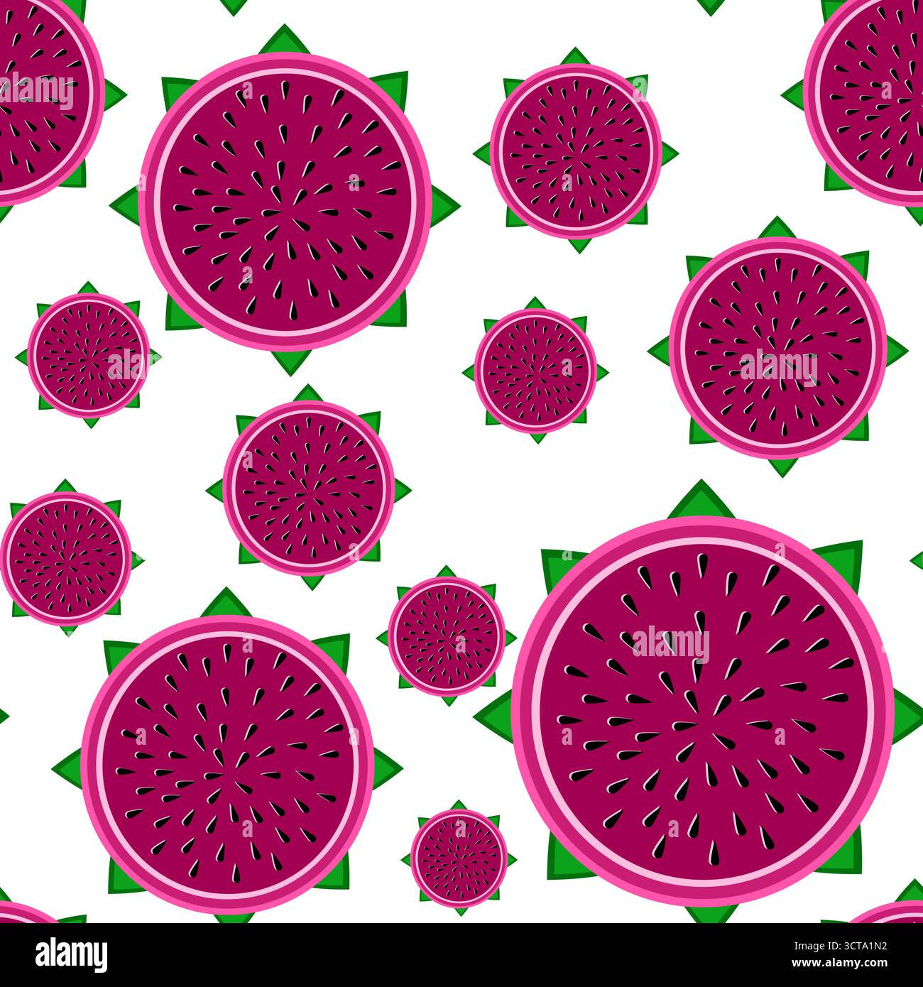 Dragonfruit red slices seamless tropical pattern vector illustration Stock Vector