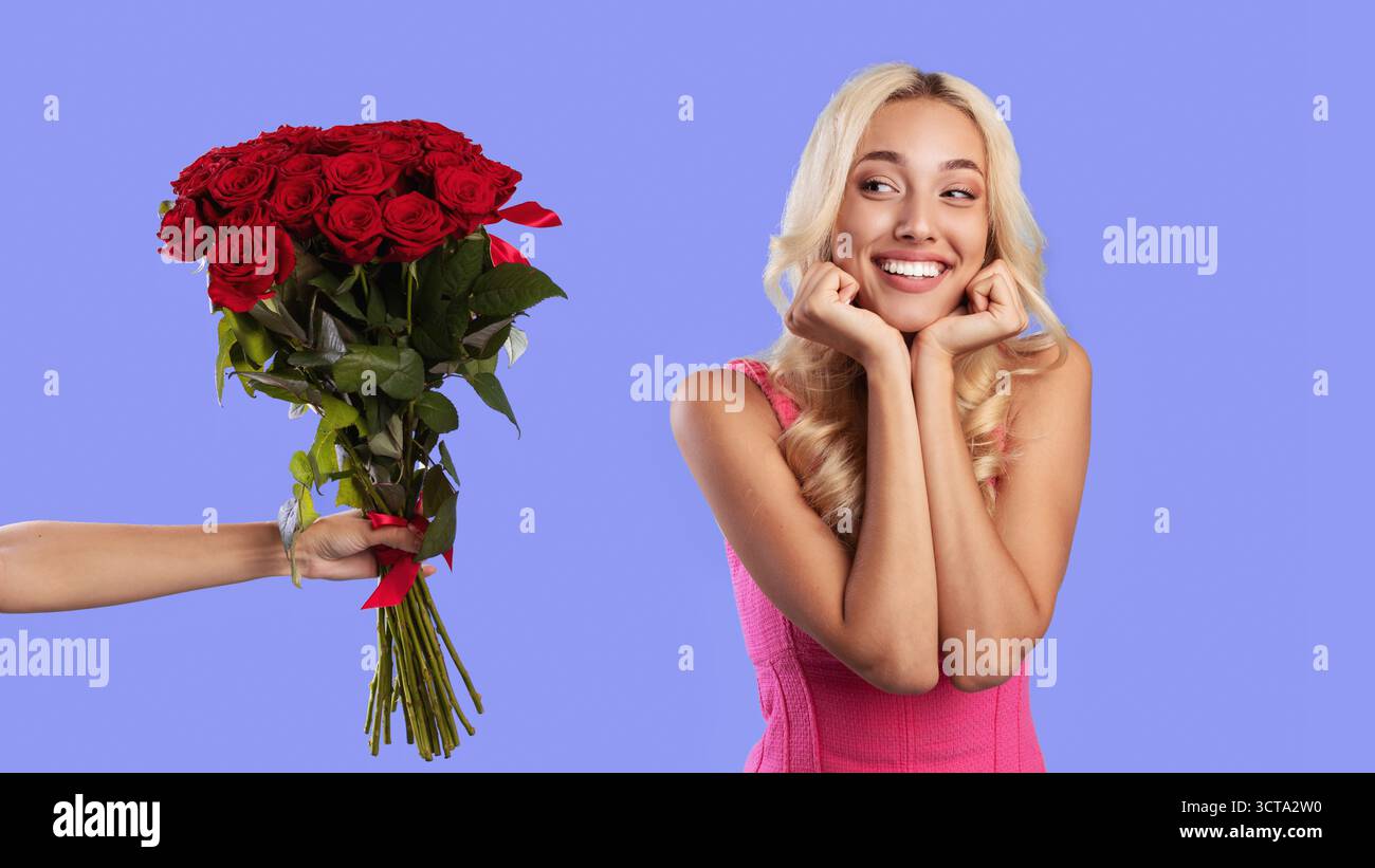 Had Giving Red Roses Smiling lady red rose looking hi-res stock photography and images - Alamy