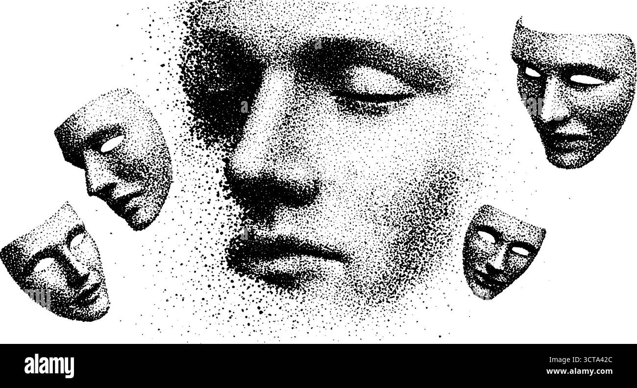 Face Less Mask Picture Faceless human masks in detailed dotwork stippling illustration Stock ...