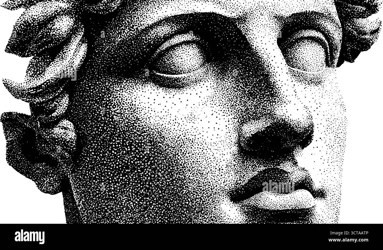 Classical sculpture bust in detailed dotwork stippling illustration ...