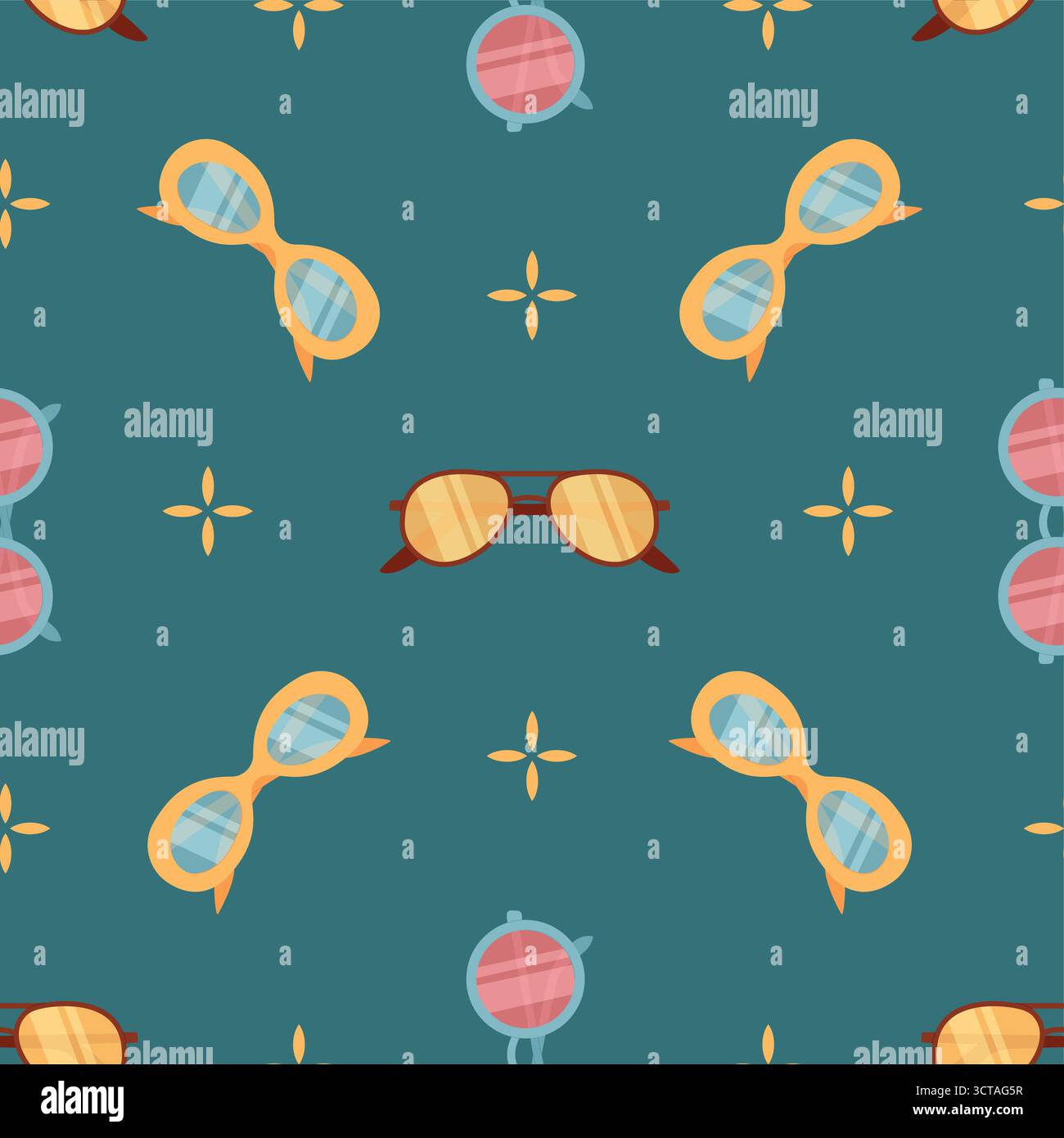 Flat Seamless Pattern Sunscreen Bottle Sunglasses Stock Vector