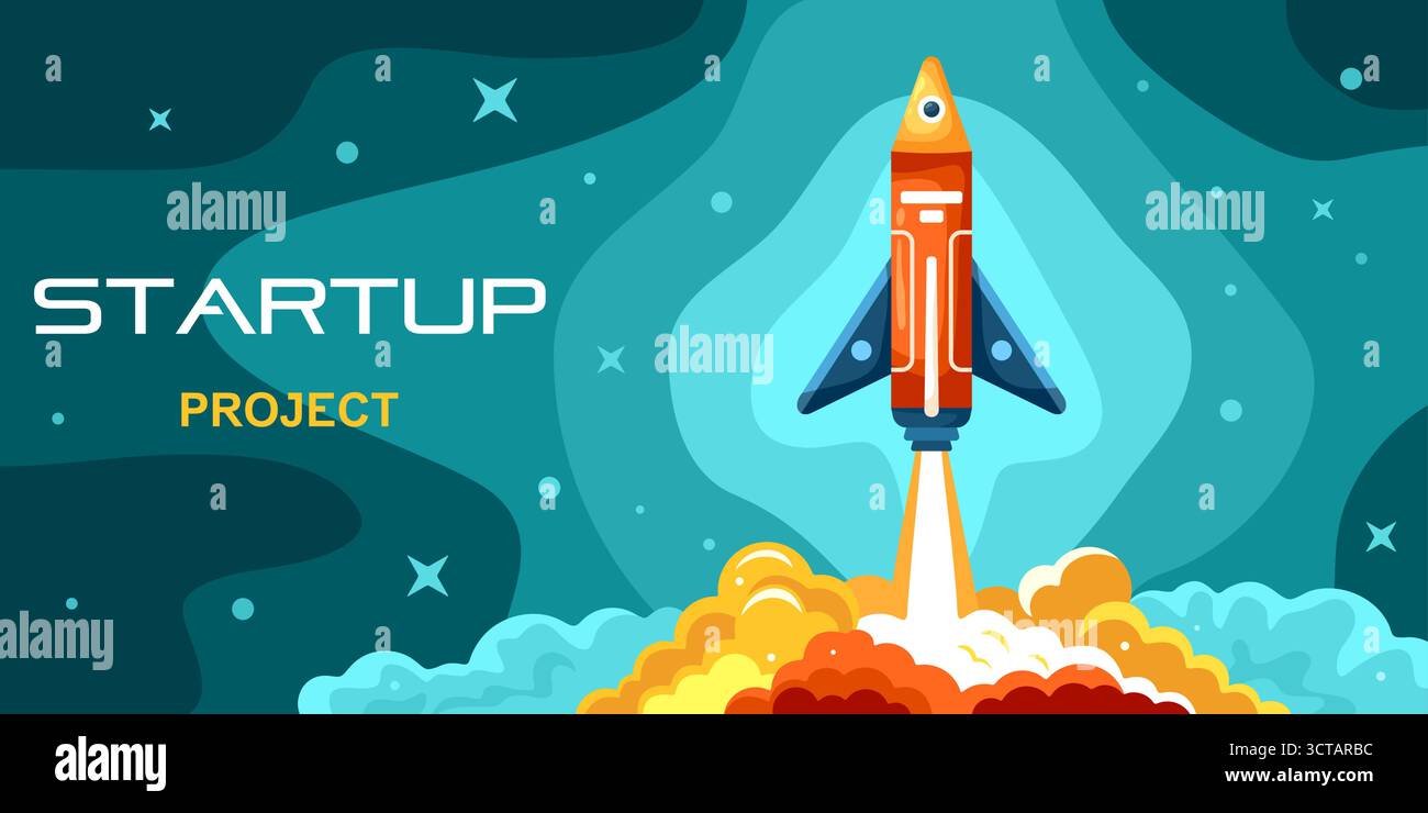 Startup Rocketship Rocketship startup. Cartoon rocket start up concept, spaceship launch ...