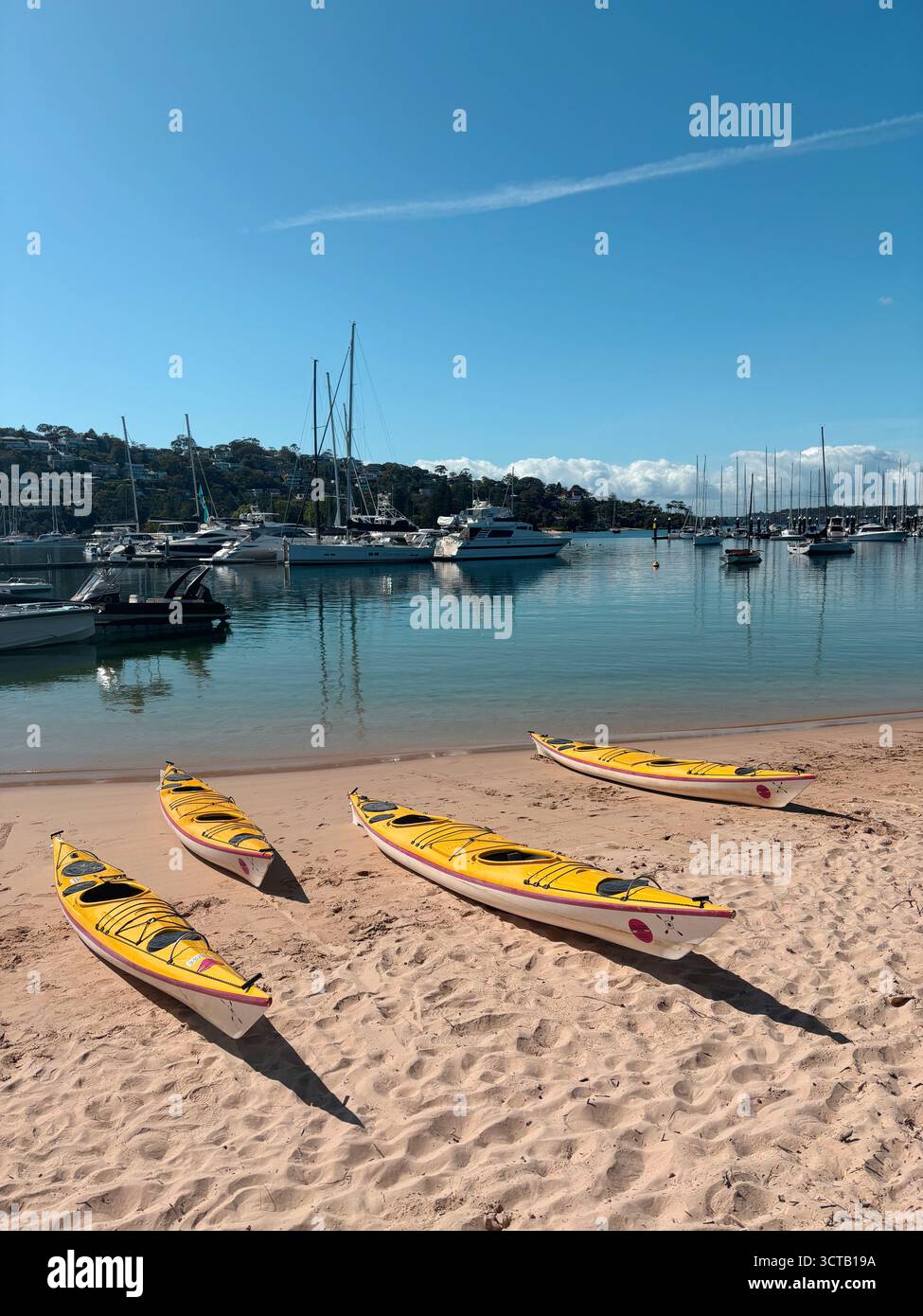 Kayaks on beach, The Spit, northern Sydney, NSW, Australia. No PR - Smartphone Captured Stock Image