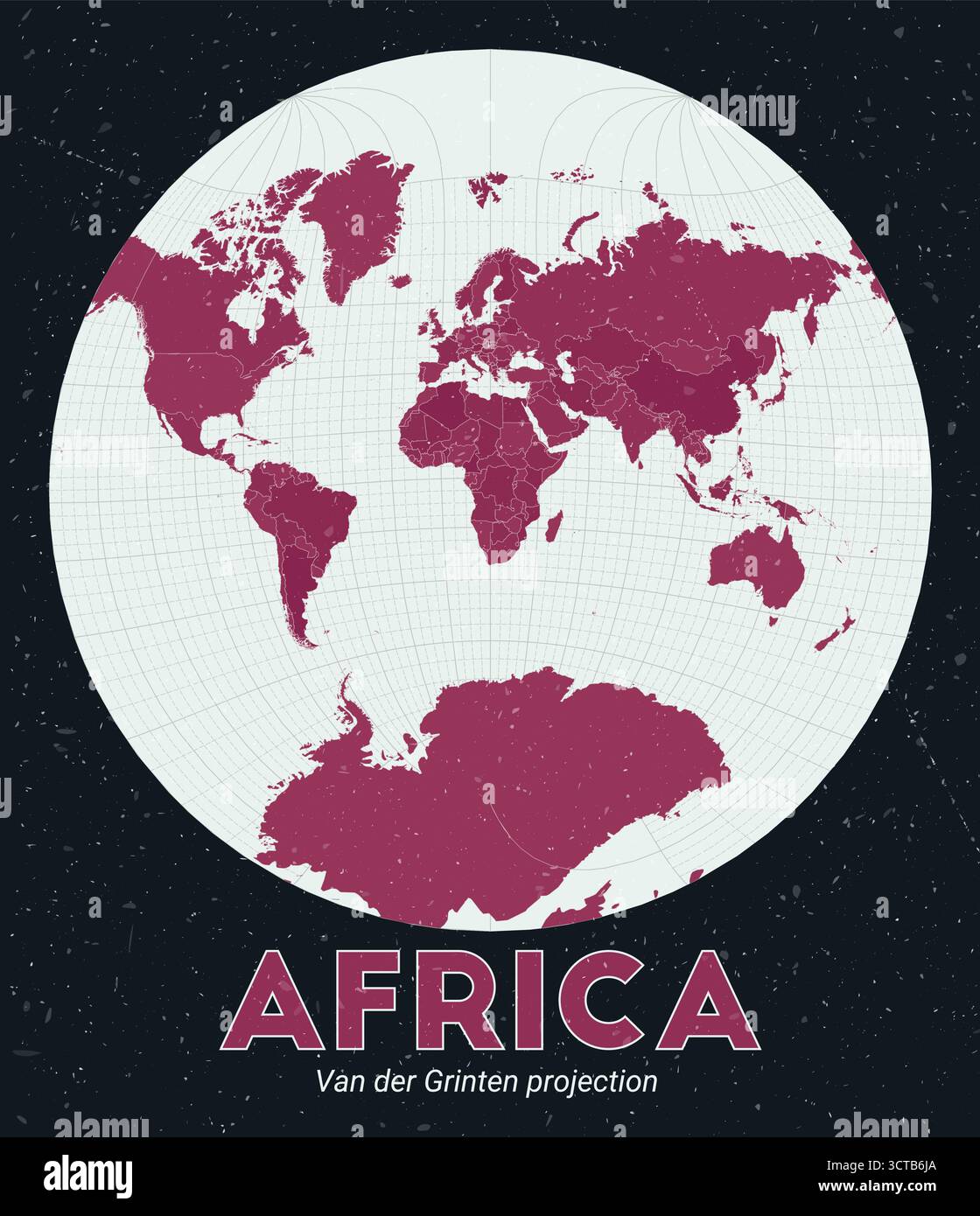 Africa. World map. Van der Grinten projection centered on Africa. Pale ...