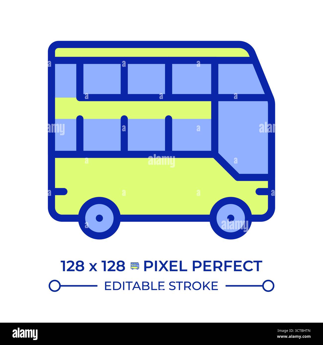 Double decker bus pixel perfect line color icon Stock Vector
