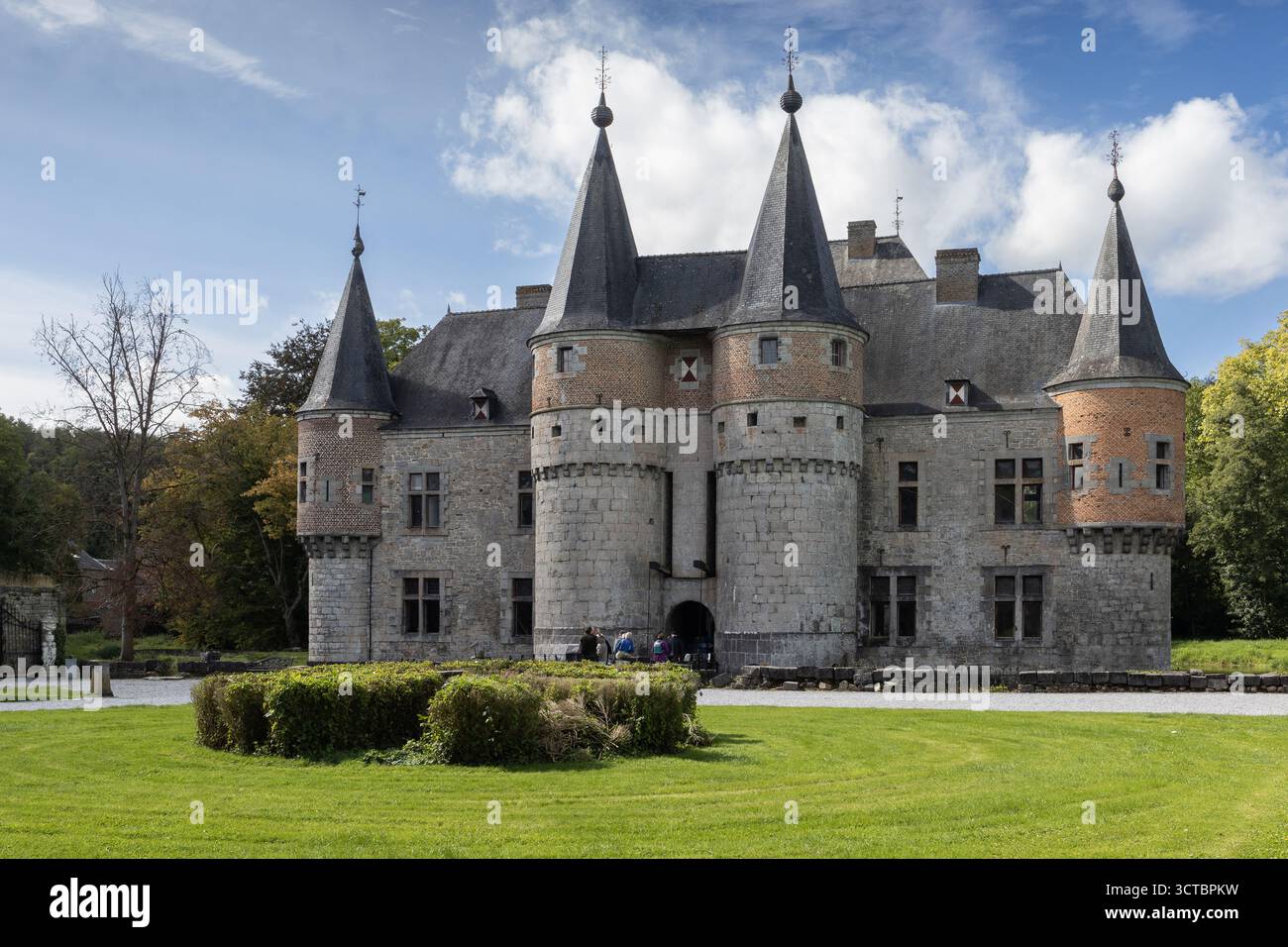YVOIR, BELGIUM, 14 SEPTEMBER 2025: Exterior view of Chateau de Spontin, a medieval castle in the province of Namur. It is a tourist attraction and eve - Stock Image