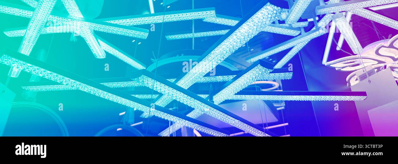 Lighting fixtures in neon light Stock Photo