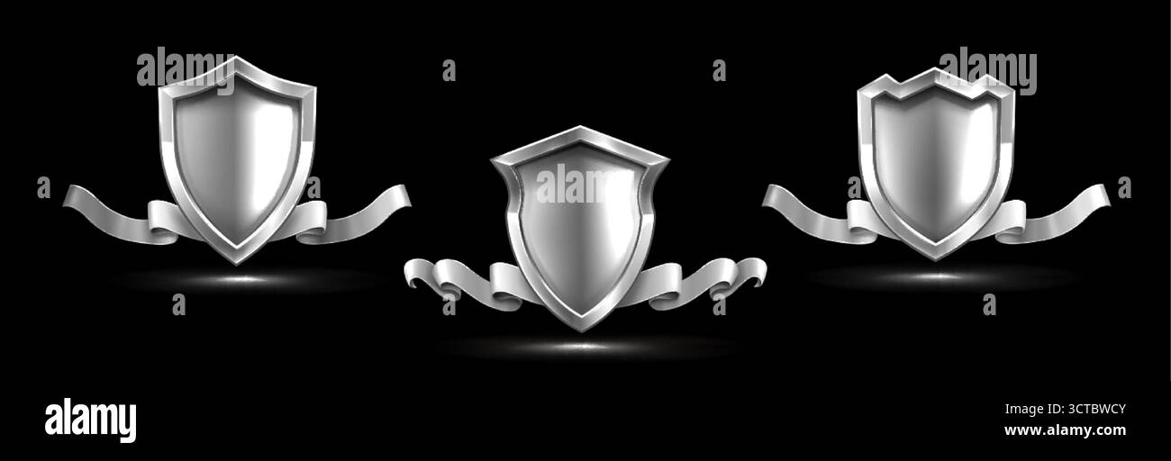 Metallic shield with silver ribbon banners for security badges and ...