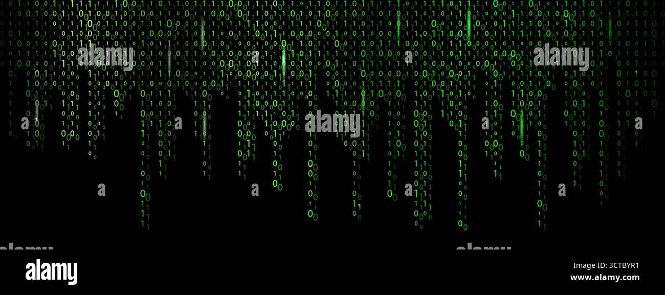 Green binary rain background in matrix style. Hightech cyber code with glowing numbers Stock Vector