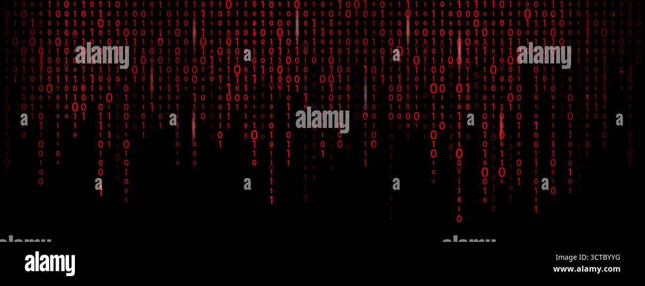 Red binary code background. Matrix style bg. Futuristic cyber concept Stock Vector