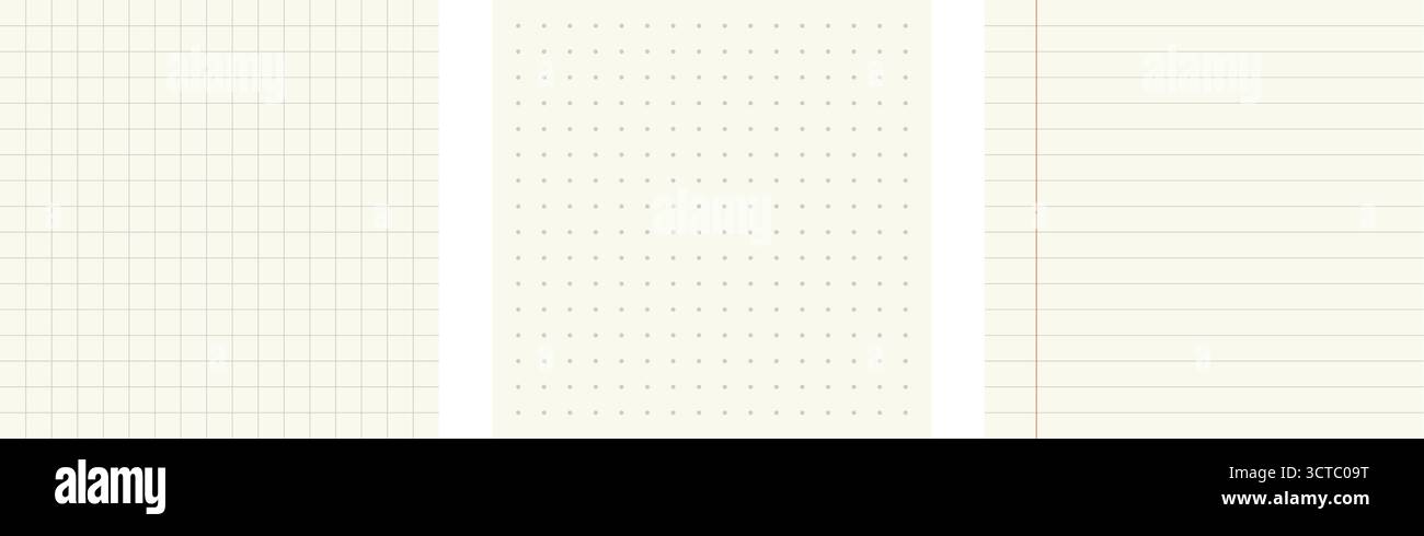 Set of bullet journal patterns. Square grid, dot grid, and lined ...