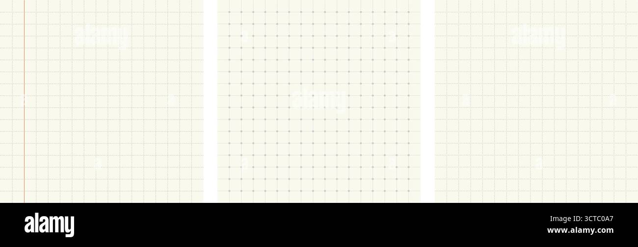 Set of squared and dotted grid patterns for bullet journal. Notebook templates. Simple square graph bg Stock Vector