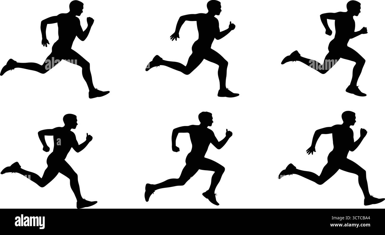Running Silhouette Sequence – Black Icons Showing Human Motion Phases ...