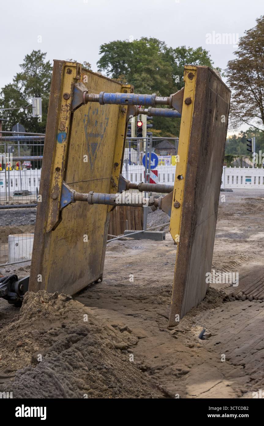 Trench box providing safety during deep excavation work for civil ...