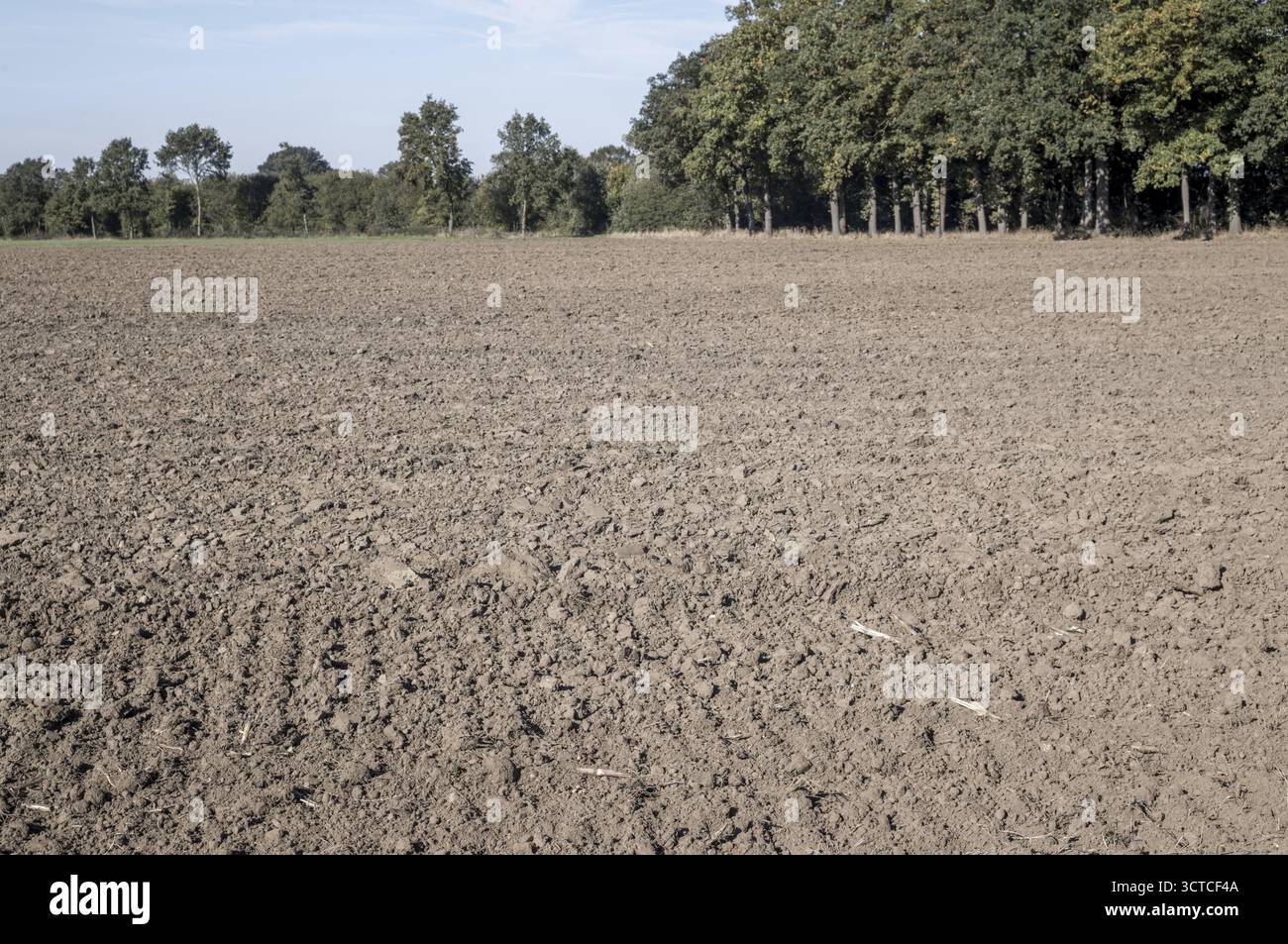 Arable land with fresh soil in a farming field under a clear sky Stock ...