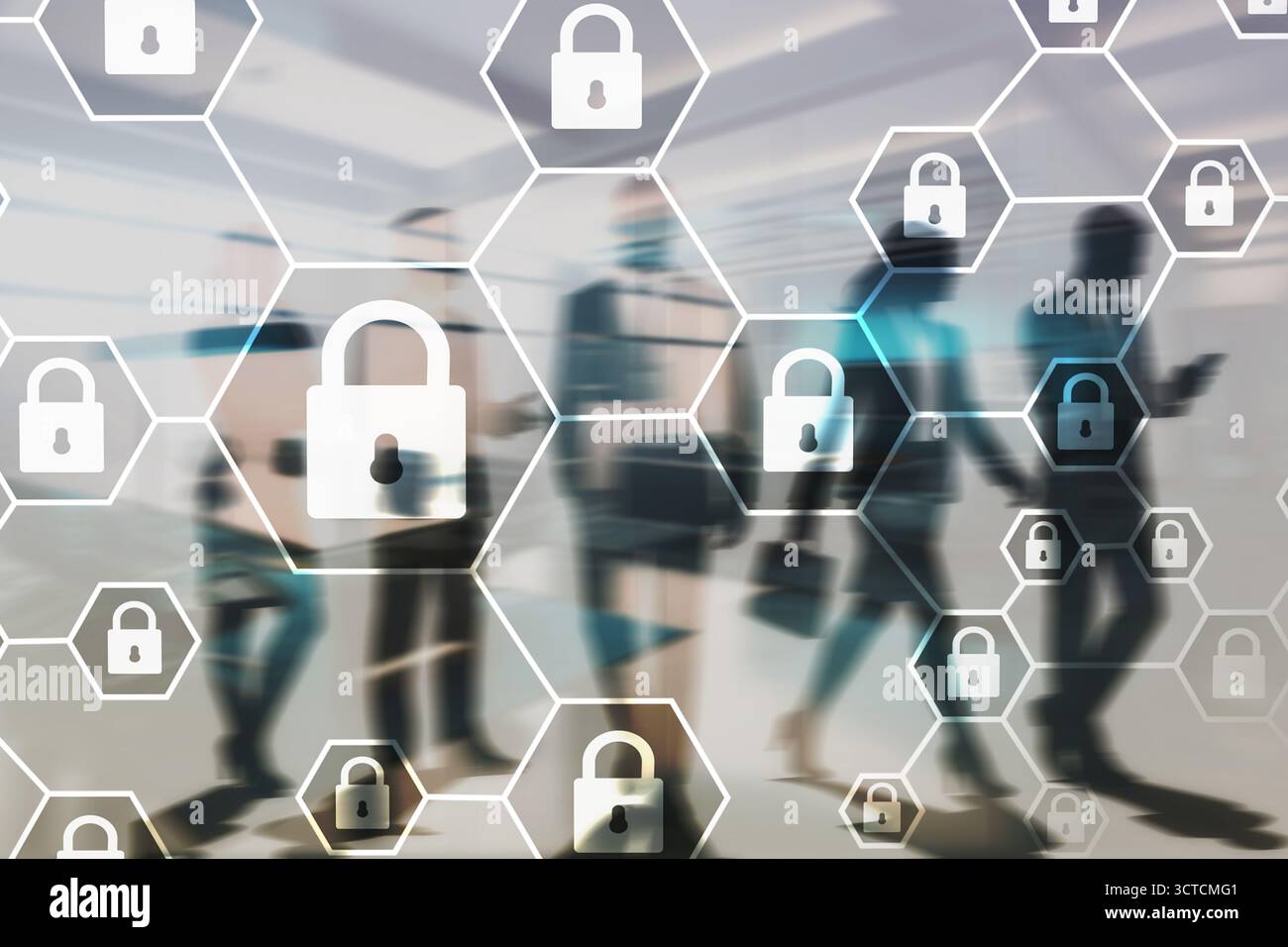 Secure structured business concept with locked elements and cybersecurity protection. Stock Photo